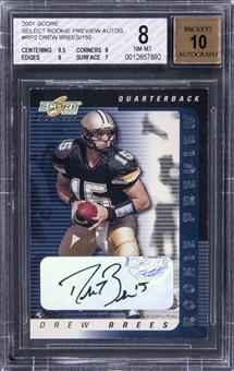 2001 Score Select Rookie Preview Autographs #RP2 Drew Brees Signed Rookie Card (#/150) - BGS NM-MT 8/BGS 10